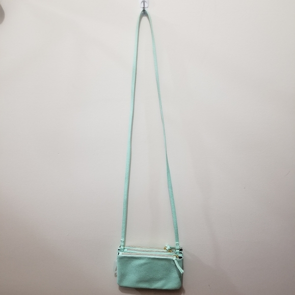 Faux Vegan Leather Green Mint Three Pocket Crossbody Bag Purse - Picture 1 of 13